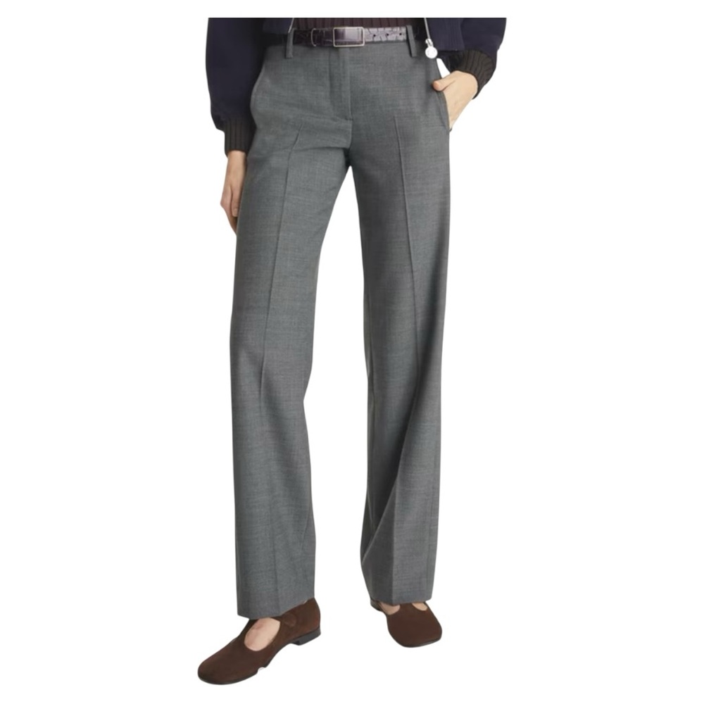 NWT Tory Burch Gray Stretch Flannel Mid-Rise Relaxed Fit Size 12 Trousers 👖✨